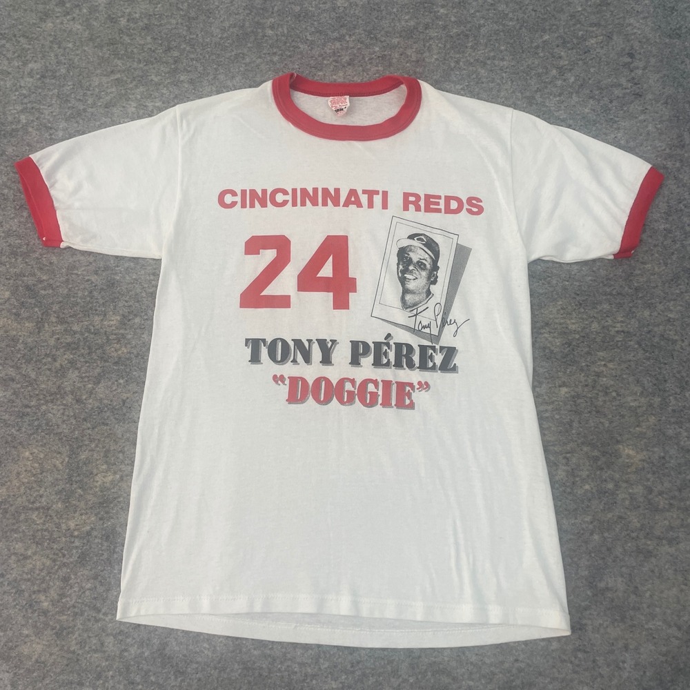 VTG Wolf Tony Pérez Doggie Cincinnati Reds Ringer T-Shirt L USA Made MLB 80s